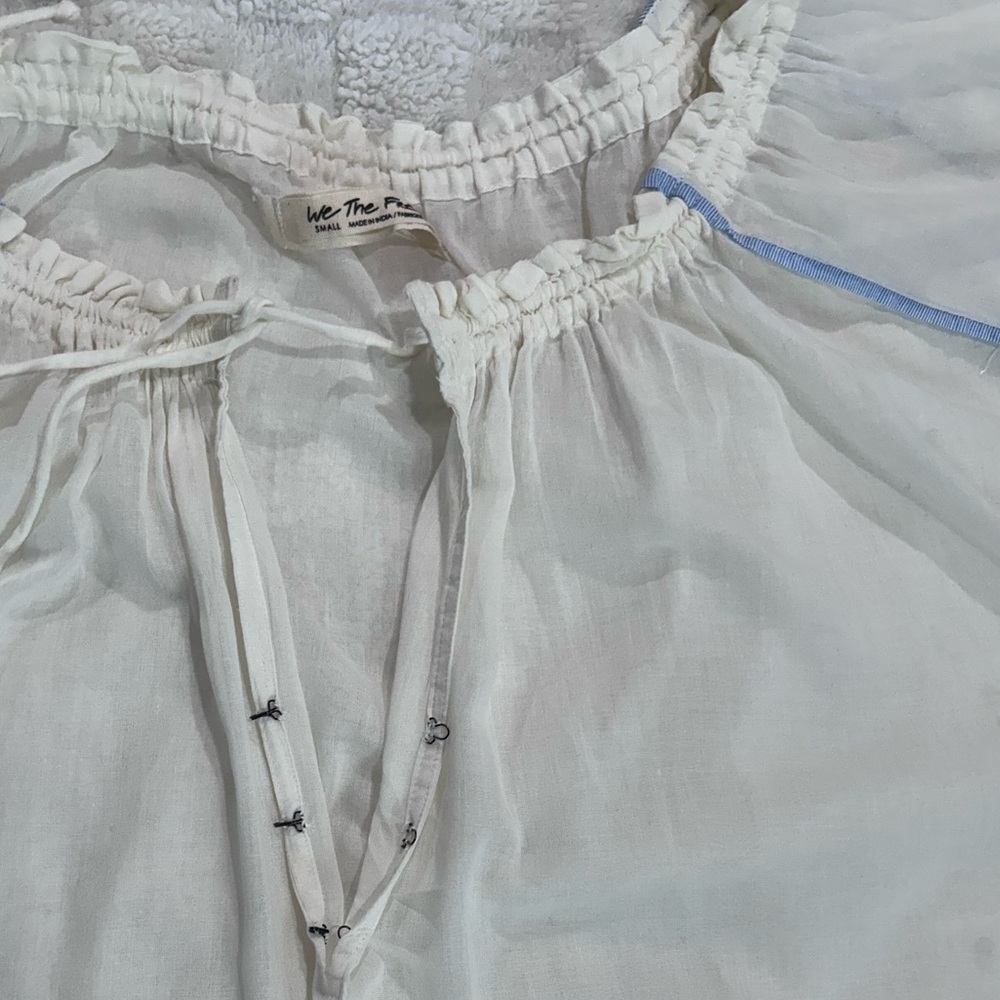 We The Free    Oversized Top Blouse
White Gauze Sheer Tie Neck Blue - Picture 8 of 11